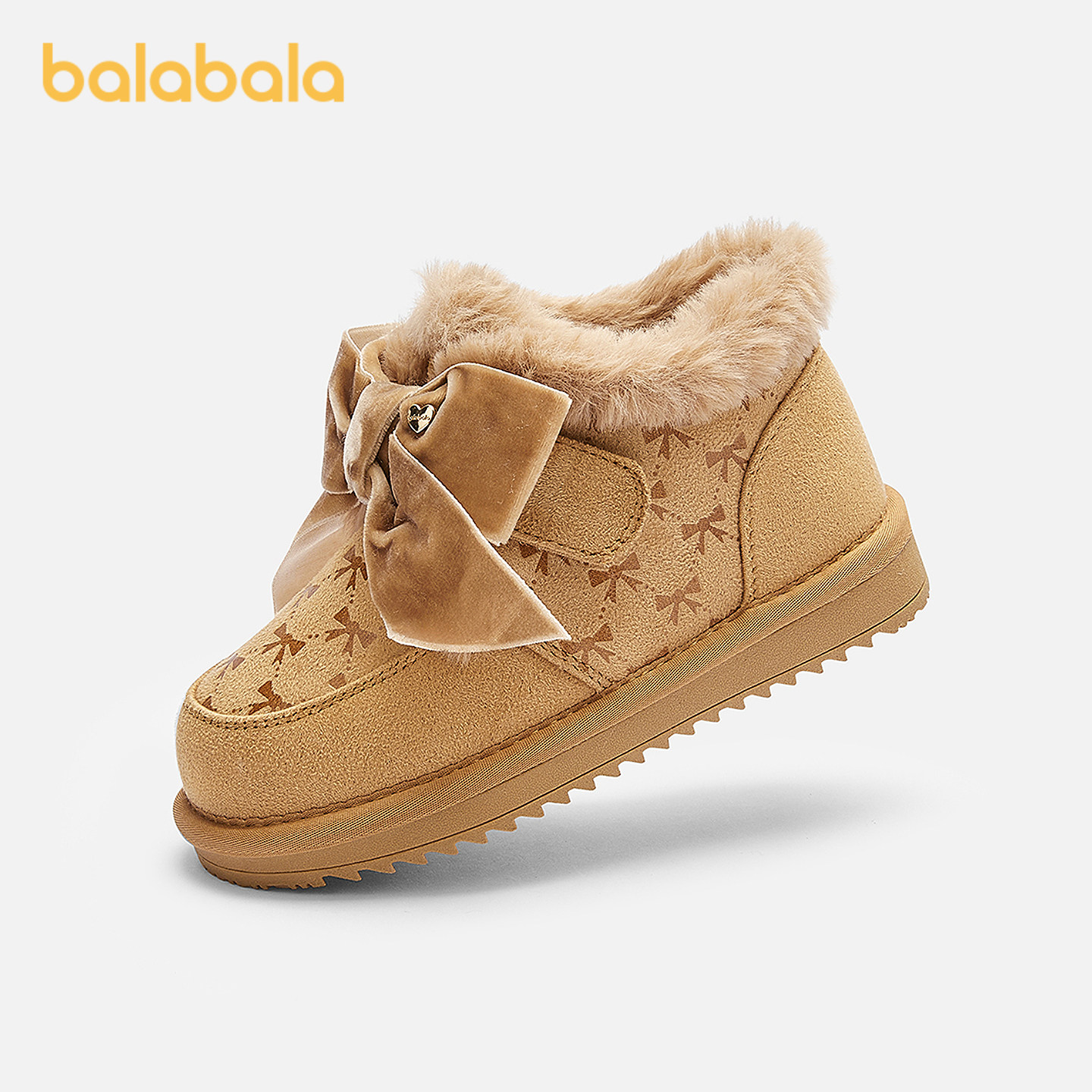 巴拉巴拉童鞋儿童雪地靴女童加厚加绒棉靴2025新冬靴子防滑蝴蝶结