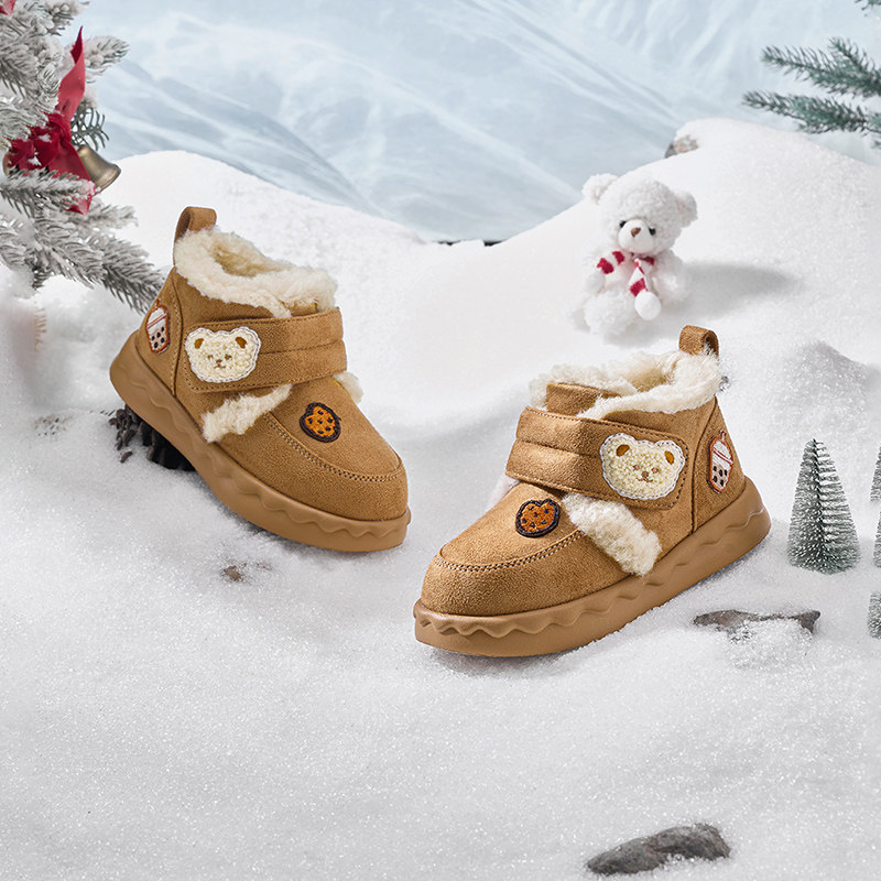 巴拉巴拉童鞋女童雪地靴加绒加厚棉靴冬2025新款短靴可爱绣花靴子