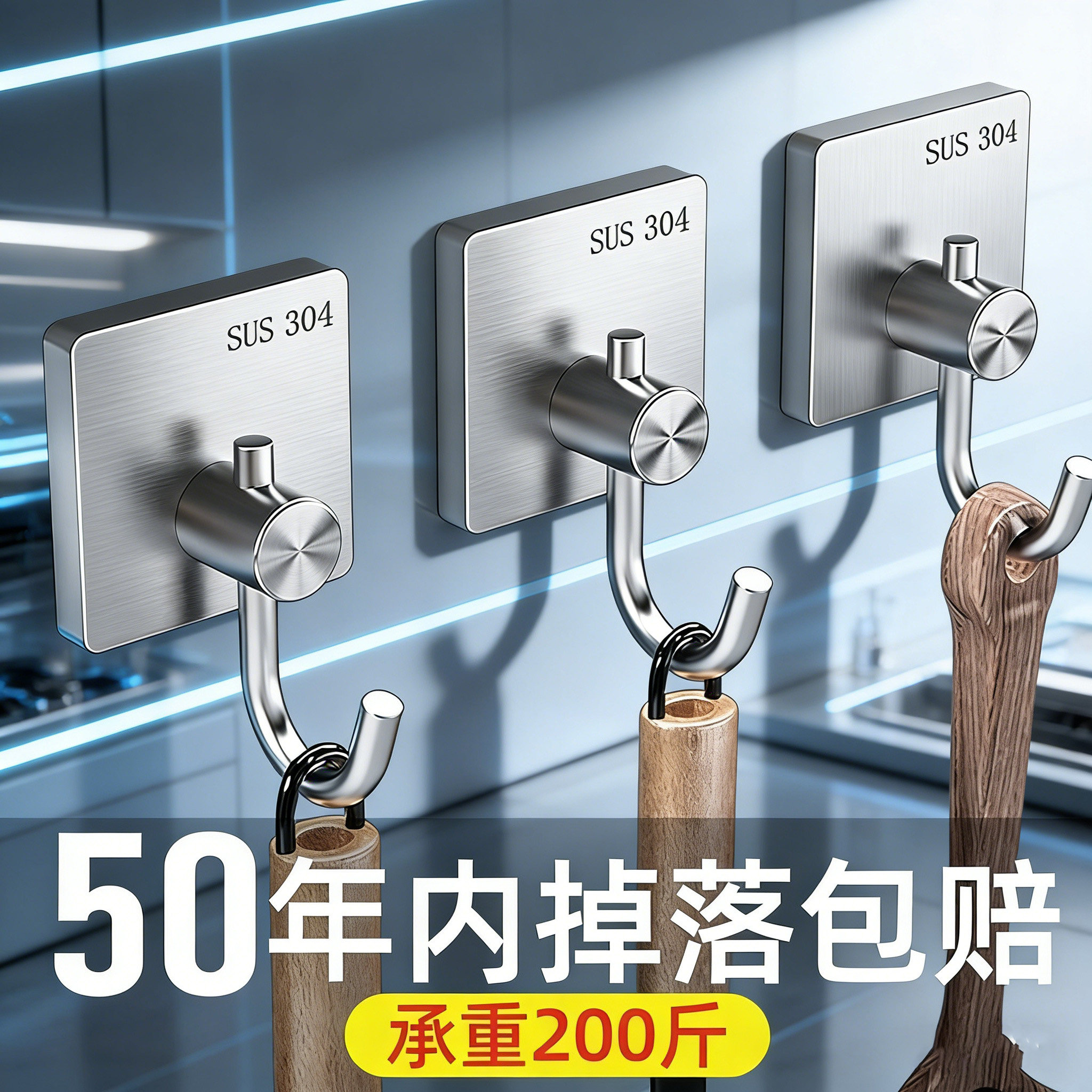 不锈钢挂钩强力粘胶免打孔厨房浴室通用贴墙壁上无痕粘钩承重钩子