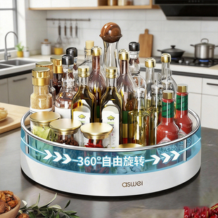 厨房调料品置物架多功能新款台面靠墙收纳神器家用大全灶台上旋转