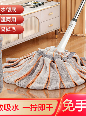 拖把老式家用布条免手洗自拧水棉线一拖净干湿两用拖地神器强吸水