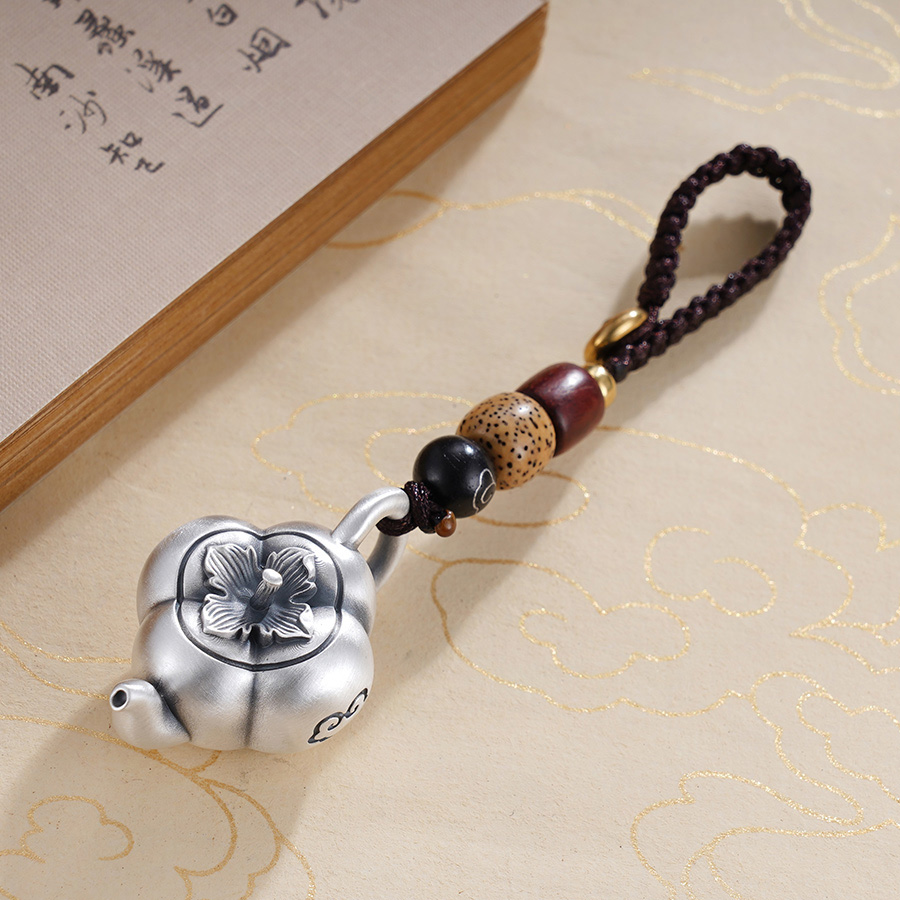 子佩集S999【万福如意】钥匙扣【YSY006】纯银仿古柿子壶底部可转