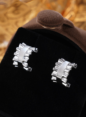 子佩集S925【花之褶皱】耳钉纯银【AJ01493】原创2半环