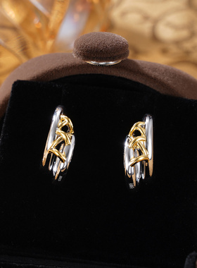 子佩集S925【明暖】耳钉纯银【AJ00942】原创2半环带金色镀金