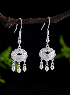 子佩集S990【百福流云】耳环【LEH000053】纯银花丝锁