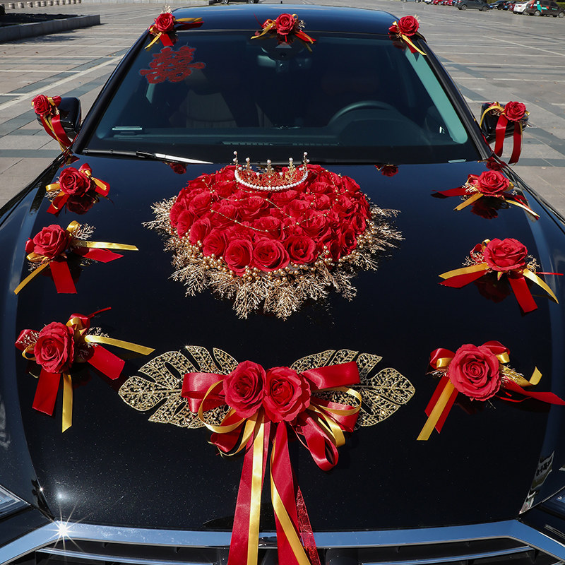 婚车主车装饰车头花结婚礼花车布置套装车队迎亲仿真头车花品全套
