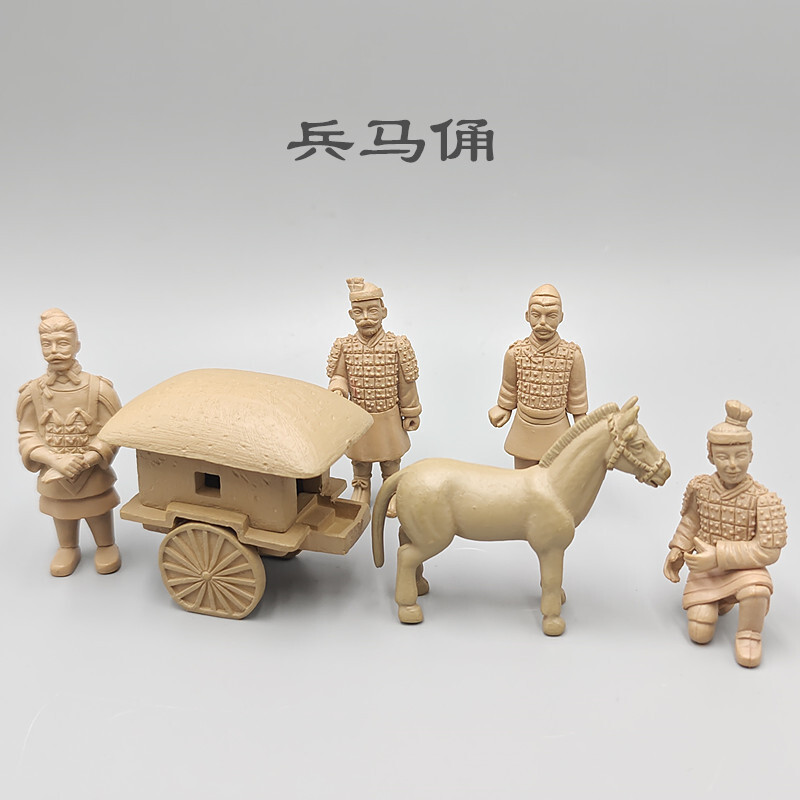 新款西安秦始皇兵马俑模型摆件创意中国PVC秦俑马车历史文创公仔