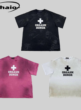 Grailz ProjectGR 23ss 破坏做旧十字logo泥染宽松os短袖dirty风