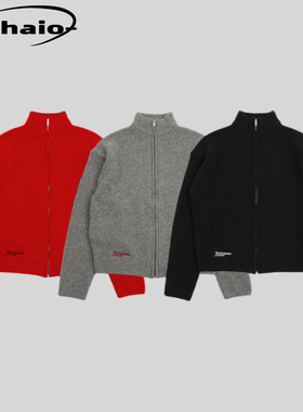 Far Archive 26ss 羊毛针织拉链开衫外套刺绣logo立领剪裁夹克