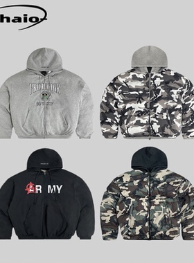 Grailz ProjectGR 23fw 双面穿迷彩廓形棉服Bomber拉链外套蓬松韩