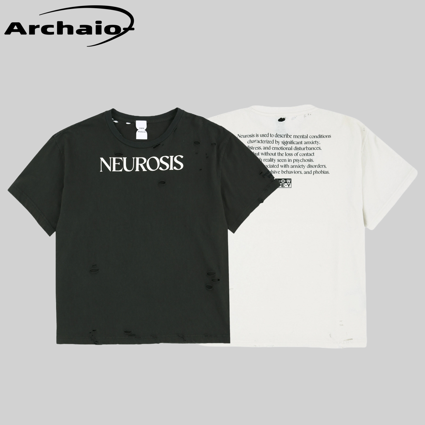 Protocol Index 25fw 破洞字母印花做旧水洗短袖tee韩 ProjectGR