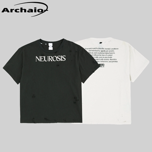 Protocol Index 25fw 破洞字母印花做旧水洗短袖tee韩 ProjectGR