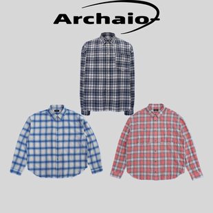 Far Archive 25ss 渐变褪色法兰绒格子衬衫外套毛边