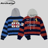 Protocol 复古条纹拼接水洗做旧战马刺绣连帽卫衣帽衫 Index 25fw