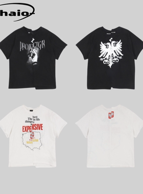 Grailz ProjectGR 25ss 不规则上下拼接裁剪复古印花合身短袖tee