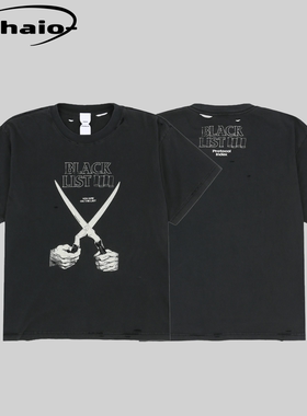 Protocol Index 25fw 破坏复古印花做旧水洗短袖tee韩 ProjectGR