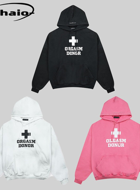 Grailz ProjectGR 23ss 脏染水洗做旧十字印花帽衫连帽卫衣韩