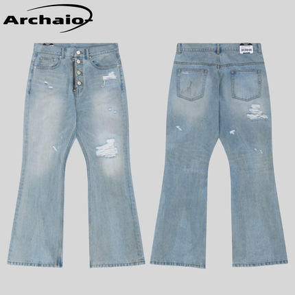 Protocol Index 25fw 流苏破坏脏染做旧水洗牛仔裤金属排扣微喇韩