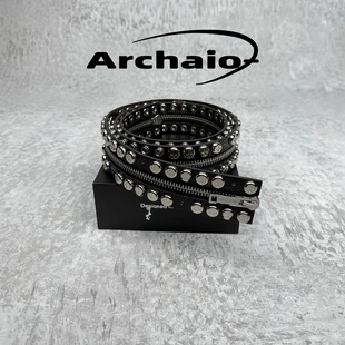 Racer Worldwide 25fw 拼接排扣金属铆钉排扣腰带 牛皮做旧朋克风