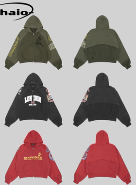 Grailz ProjectGR 25ss 假两件折叠拼接做旧破坏拉链帽衫外套韩