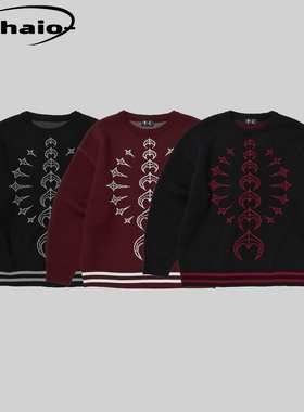 Thug Club 25fw 星月logo撞色拼接针织衫毛衣套头 宽松版型 韩