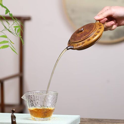 正宗宜兴紫砂壶原矿高温龙骨金砂刻绘江山极扁壶高档茶壶茶具礼品
