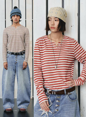 不路牌「旷野」条纹V领长袖