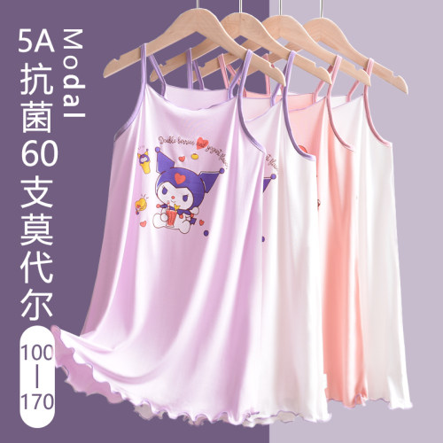 吊带睡裙女童夏季卡通印花冰丝