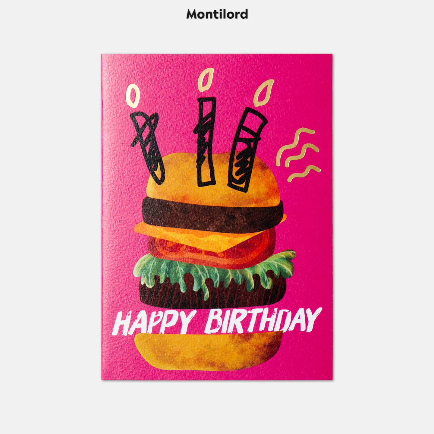 『Montilord』对折贺卡大号 汉堡带信封送礼节日中秋情人圣诞礼品周年纪念对象生日纪念礼物个性贺卡艺术设计