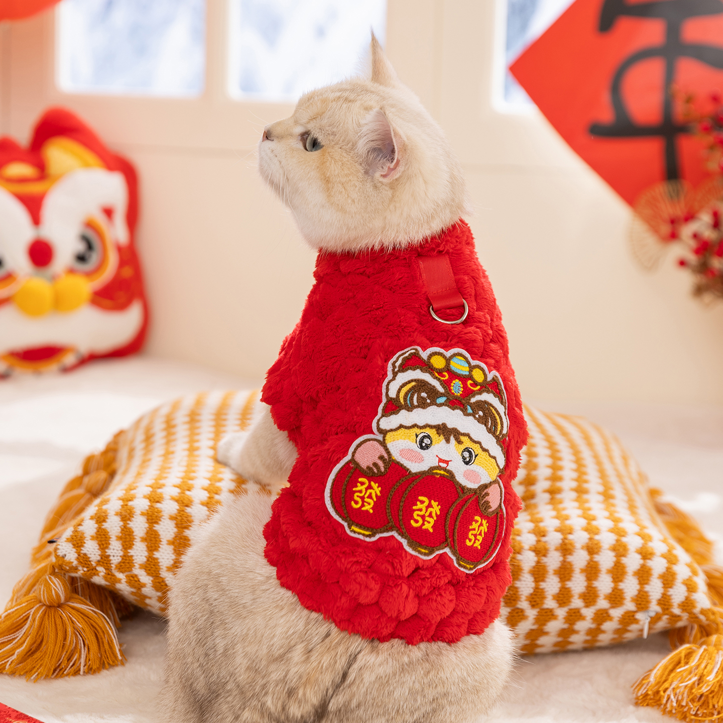 秋冬猫咪金龟绒新年发发保暖绒衣小型犬泰迪无毛猫德文猫宠物衣服