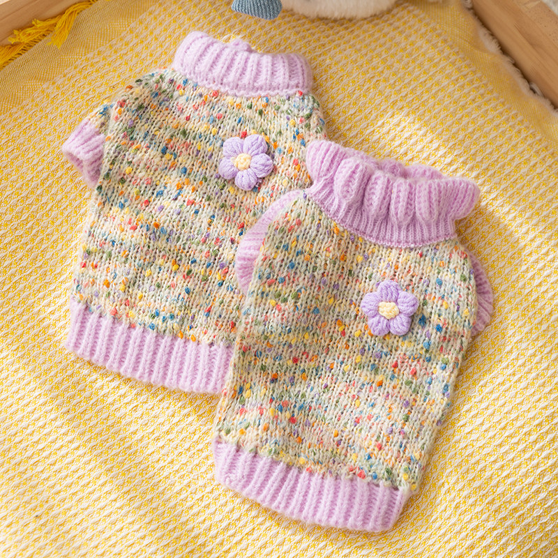 秋冬季点点彩纱狗狗衣服比熊泰迪吉娃娃小型犬秋冬天保暖宠物毛衣