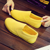 小白鞋 2025春季 女 潮情侣帆布鞋 百搭一脚蹬懒人鞋 糖果色小黄鞋 韩版