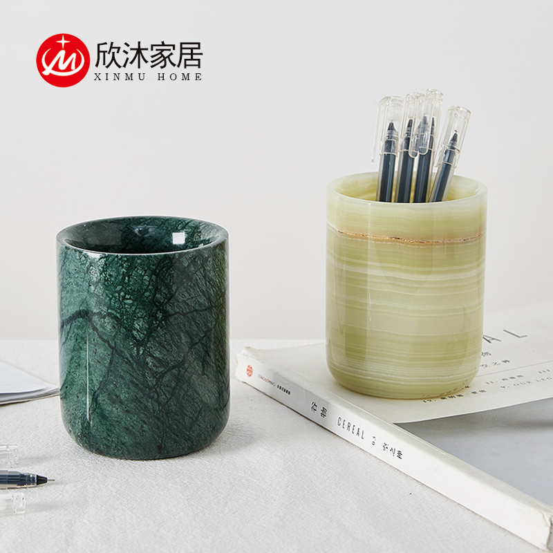 大理石玉石笔筒轻奢高级感收纳盒创意时尚化妆刷眉笔收纳桶家居摆,文具电教/文化用品/商务用品,笔筒,淘宝优惠券,粉丝福利购,淘宝优惠卷