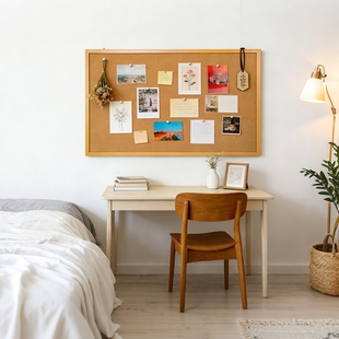 软木板留言挂式家用组合白板留言墙记事板照相板实木框背景照片墙创意通知公告栏学校办公家用图图钉绘画板