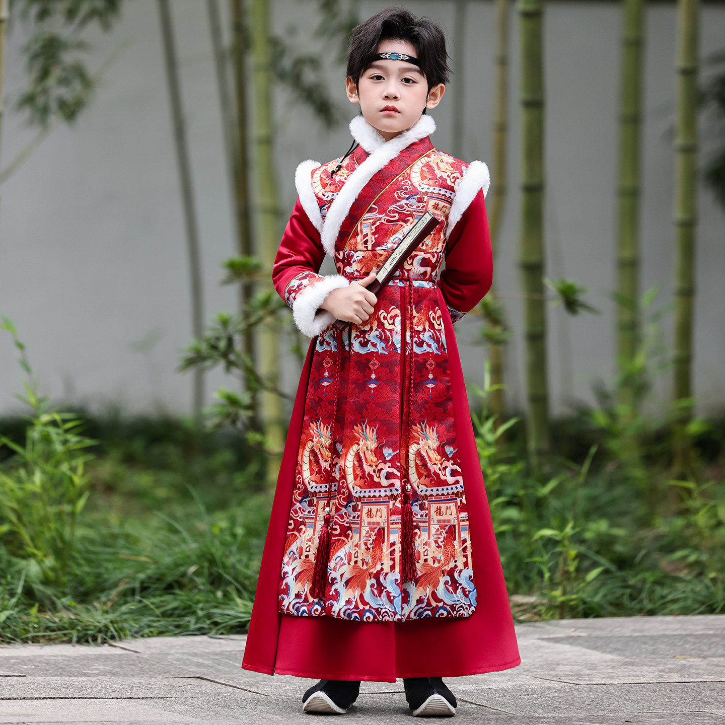 儿童汉服男童拜年冬季新款唐装