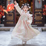汉服女童2025新款冬季拜年服古装儿童唐装女孩过年加厚加绒连衣裙