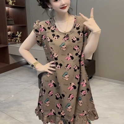 卡通甜美米奇荷叶边无袖睡裙