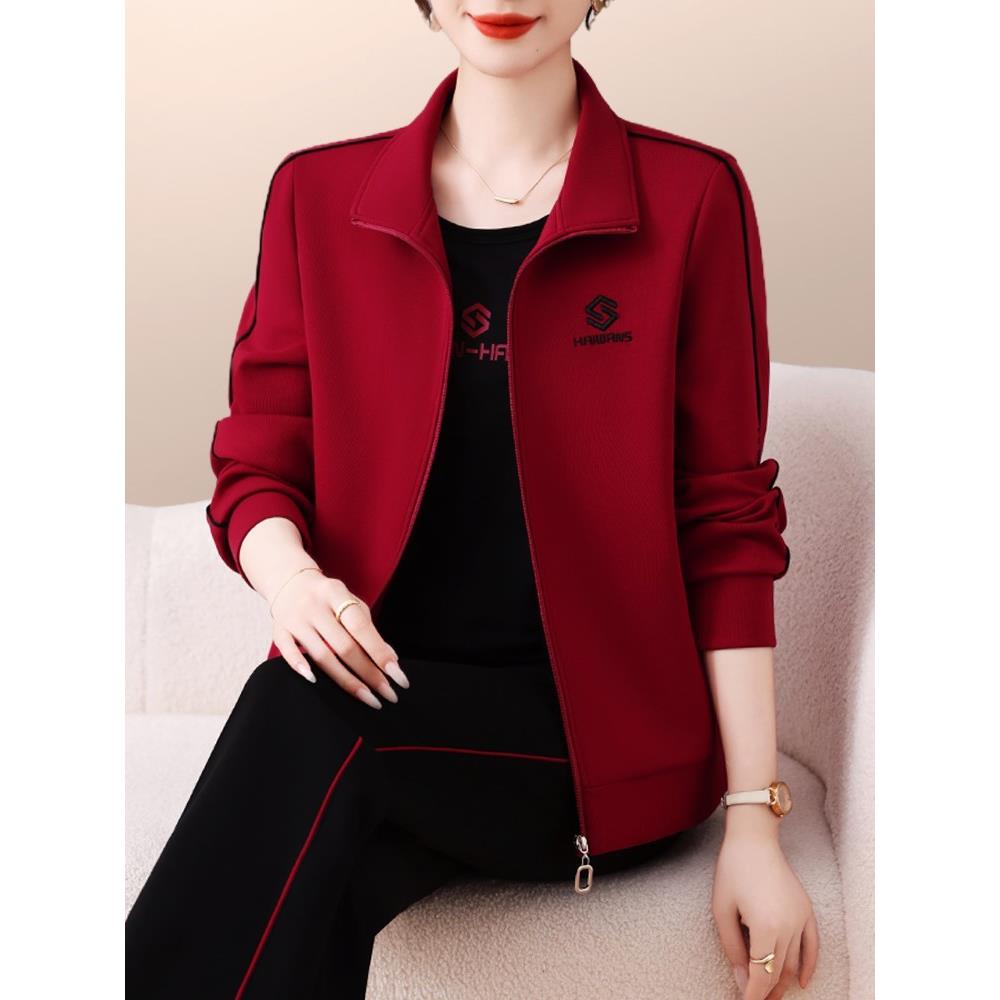 迈耐克斯休闲运动套装女春秋2025新款时尚洋气妈妈减龄显瘦跑步服