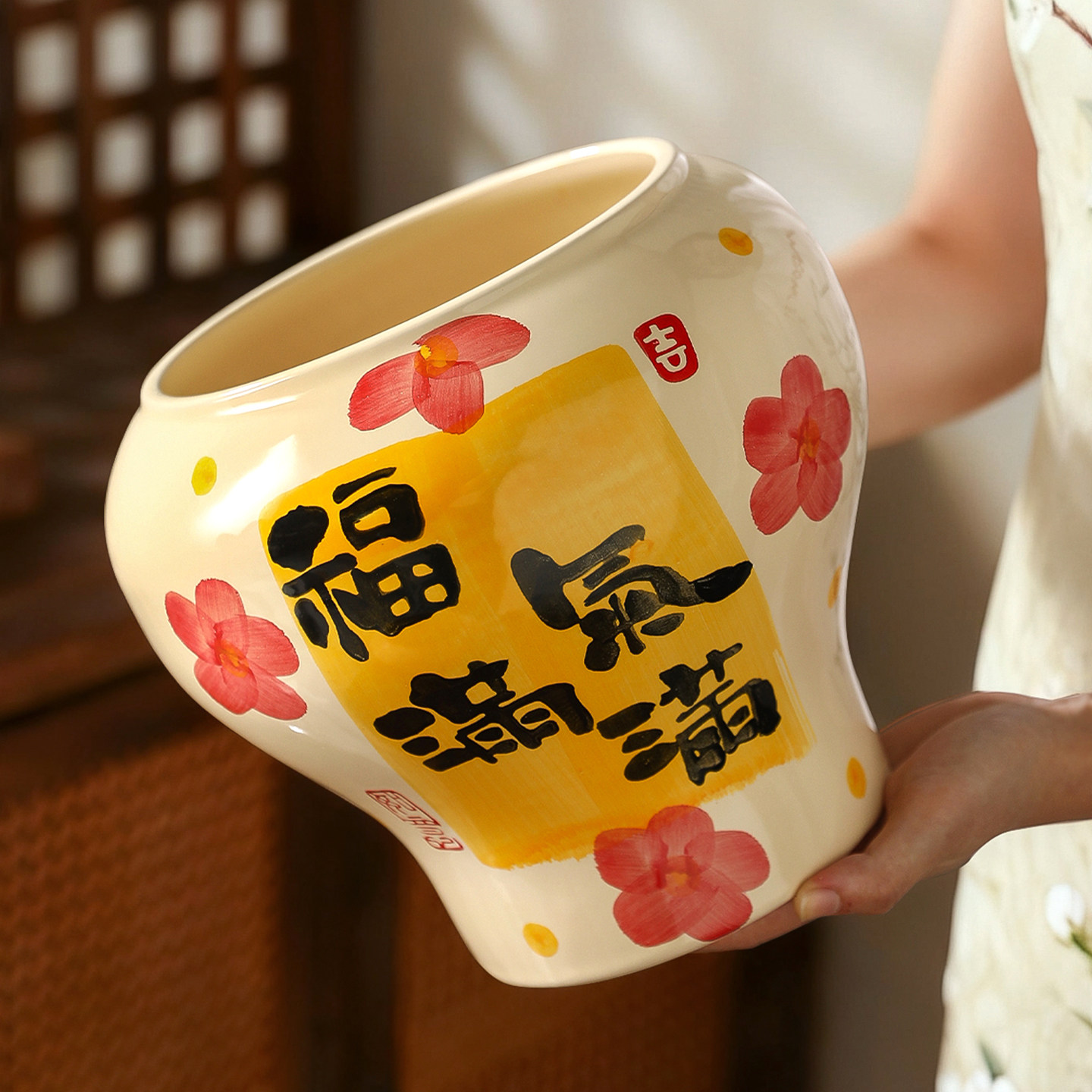 中国风陶瓷花盆手绘简约家用轻奢桌面三角梅蝴蝶兰花绿植盆栽通用