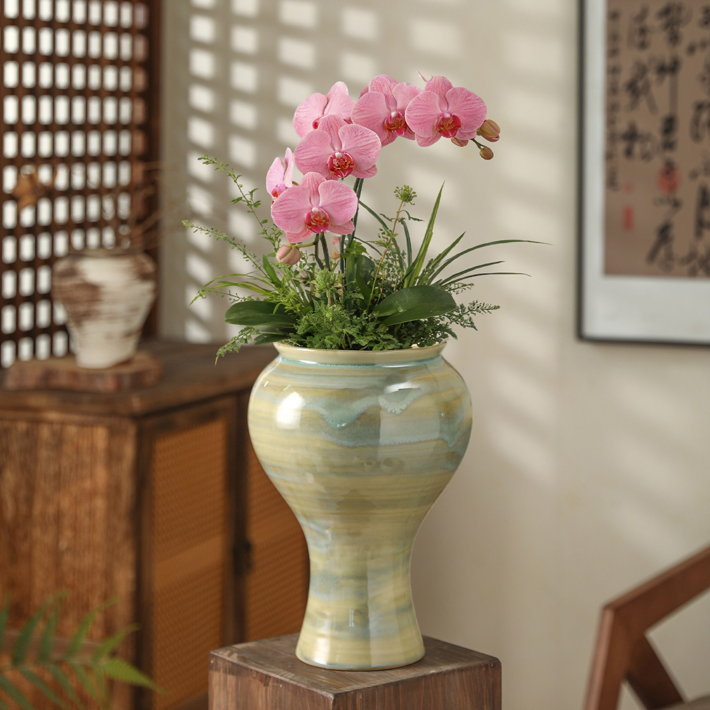 花盆陶瓷新中式轻奢高级感家居客厅蝴蝶兰红果花装饰摆件通用花瓶