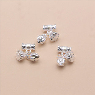 厂家直销足银9993D硬银横穿立体两世欢莲蓬莲藕diy配件编织手串绳