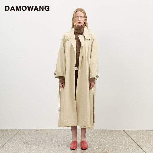 DAMOWANG 2025秋冬新款纯棉米色松弛感长款风衣保暖时髦大衣女