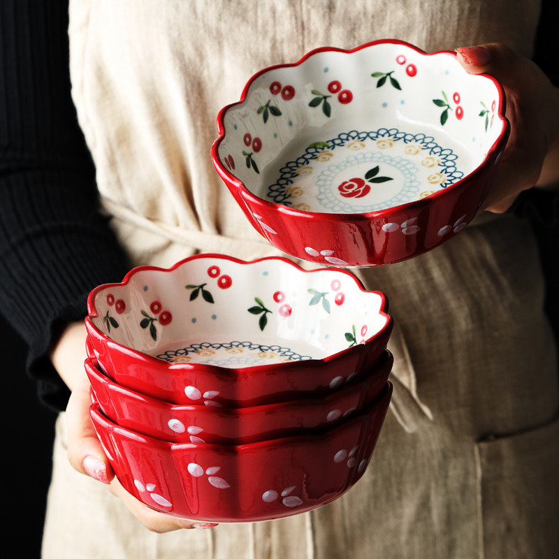 Salad bowl Nordic net red ins style creative cherry baking bowl