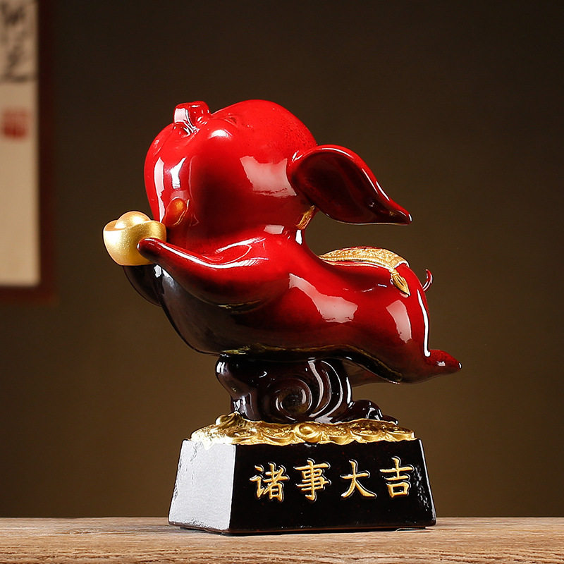 诸事大吉陶瓷福猪摆件招财猪生肖猪吉祥物客厅电视柜家居装饰