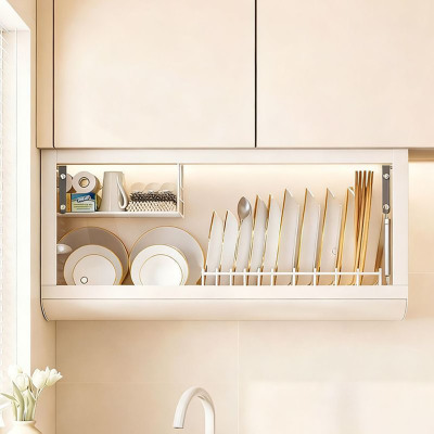 碗碟收纳架厨房置物架壁挂式碗柜免打孔吊柜下挂墙上碗盘沥水架子