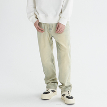 新因素黄泥染牛仔裤微弹美式vibe风裤高街潮牌宽松直筒水洗做旧裤