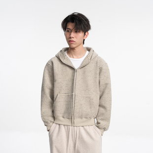 拉链宽松舒适休闲百搭外套卫衣男女同款 新因素美式 复古条纹连帽衫