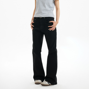 新因素纯色微喇休闲牛仔裤美式高街宽松长裤vibe女黑色无性别穿搭
