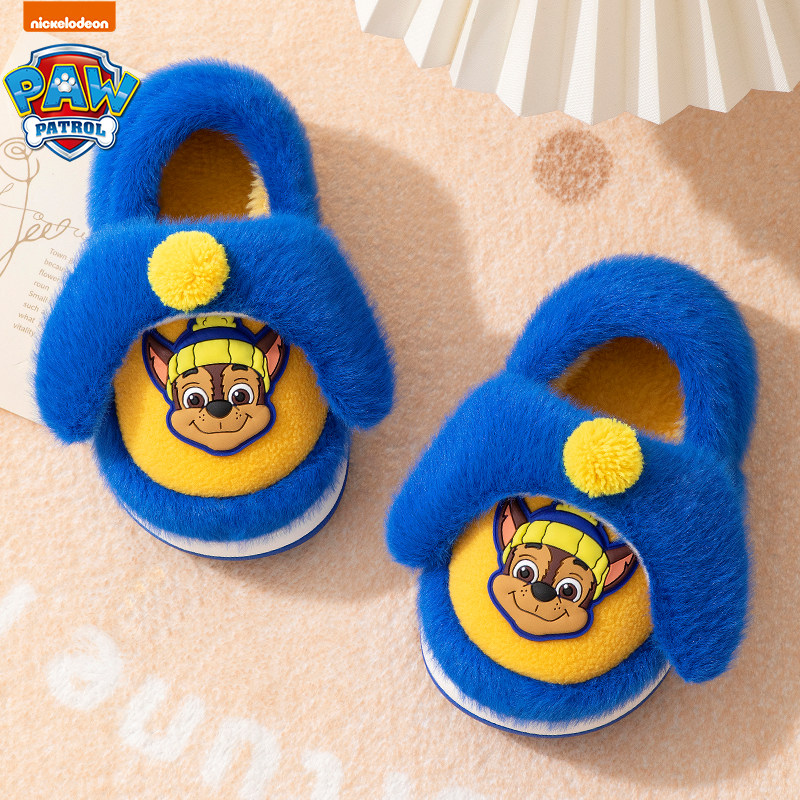 汪汪队冬季儿童包跟棉拖鞋男孩家居室外卡通棉鞋女童毛绒保暖防滑