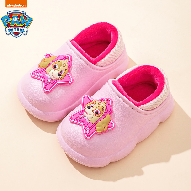 汪汪队儿童棉鞋女童包跟棉拖鞋男孩室内外防水防滑毛托鞋加绒保暖